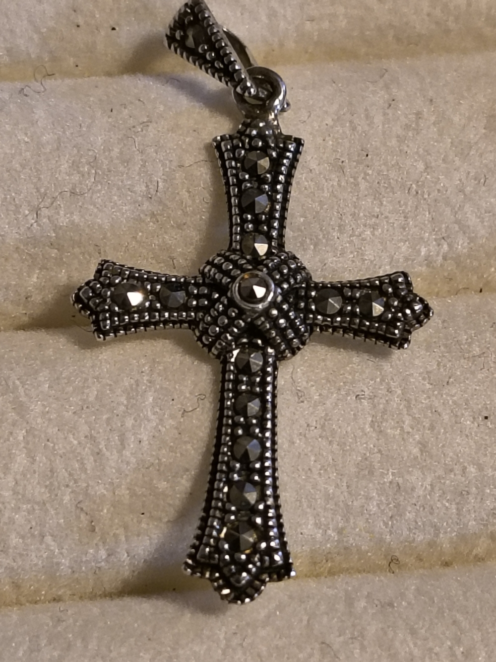 Sterling And Marcasite Cross Pendant -Signed Thai 925 Fas